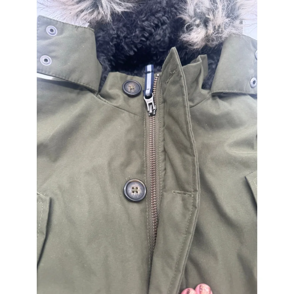 Boys Boden Waterproof Parker with Faux Fur Hood Size 11/12 Olive Green - Picture 3 of 10